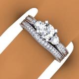 1.00 Carat (ctw) 14K White Gold Round Diamond Ladies Vintage 3 Stone Bridal Engagement Ring With Matching Band Set 1 CT