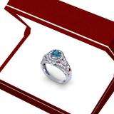 1.33 Carat (ctw) 14k White Gold Round Blue & White Diamond Ladies Split Shank Vintage Bridal Halo Style Engagement Ring 1 1/3 CT