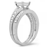 0.75 Carat (ctw) 14k White Gold Princess & Round Diamond Ladies Split Shank Bridal Engagement Ring With Matching Band Set 3/4 CT