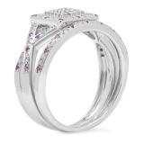 0.50 Carat (ctw) Sterling Silver Round Pink Sapphire & White Diamond Ladies Engagement Bridal Ring Set Matching Wedding Band 1/2 CT