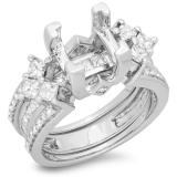1.75 Carat (ctw) 14k White Gold Princess & Round Diamond Ladies Bridal Semi Mount Engagement Ring With Matching Band Set 1 3/4 CT (No Center Stone)