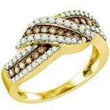 0.80 Carat (ctw) 10k Yellow Gold Round Champagne & White Diamond Ladies Swirl Right Hand Cocktail Band 3/4 CT