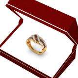 0.80 Carat (ctw) 10k Yellow Gold Round Champagne & White Diamond Ladies Swirl Right Hand Cocktail Band 3/4 CT