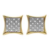 0.27 Carat (ctw) 18K Yellow Gold Plated Sterling Silver Round Diamond Men's Kite Shape Hip Hop Iced Stud Earrings 1/4 CT