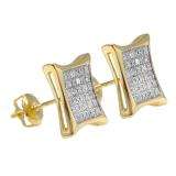 0.27 Carat (ctw) 18K Yellow Gold Plated Sterling Silver Round Diamond Men's Kite Shape Hip Hop Iced Stud Earrings 1/4 CT