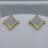 0.27 Carat (ctw) 18K Yellow Gold Plated Sterling Silver Round Diamond Men's Kite Shape Hip Hop Iced Stud Earrings 1/4 CT