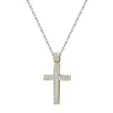 Round White Diamond Iced Out Slider Cross Unisex Pendant with 18 Inch Silver Chain in 10K Yellow Gold (1.00 ctw, Color I-J, Clarity I2-I3)