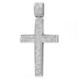 Round White Diamond Iced Out Slider Cross Unisex Pendant with 18 Inch Silver Chain in 925 Sterling Silver (1.00 ctw Color I-J Clarity I2-I3)