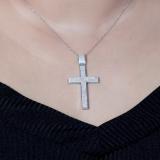 Round White Diamond Iced Out Slider Cross Unisex Pendant with 18 Inch Silver Chain in 925 Sterling Silver (1.00 ctw Color I-J Clarity I2-I3)