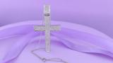 Round White Diamond Iced Out Slider Cross Unisex Pendant with 18 Inch Silver Chain in 925 Sterling Silver (1.00 ctw Color I-J Clarity I2-I3)