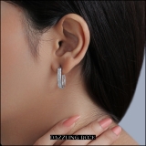 0.15 Carat (ctw) 18k White Gold Plated Sterling Silver Real Round Diamond Ladies Hoop Earrings