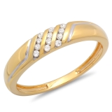 0.15 Carat (ctw) 10K Yellow Gold Round White Diamond Men's Channel Set 3 Row Wedding Band Anniversary Ring