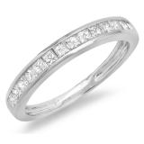 0.60 Carat (ctw) 10K White Gold Princess Diamond Ladies Anniversary Wedding Stackable Ring Band