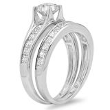 2.00 Carat (ctw) 14K White Gold Princess Cut Diamond Ladies Bridal Engagement Ring With Matching Band Set 2 CT