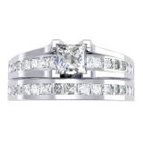 2.00 Carat (ctw) 14K White Gold Princess Cut Diamond Ladies Bridal Engagement Ring With Matching Band Set 2 CT