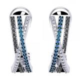 0.33 Carat (ctw) Sterling Silver Round White Blue & Black Diamond Ladies Criss Cross J Shaped Hoop Earrings 1/3 CT