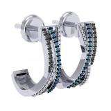 0.33 Carat (ctw) Sterling Silver Round White Blue & Black Diamond Ladies Criss Cross J Shaped Hoop Earrings 1/3 CT