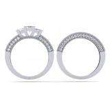 2.00 Carat (ctw) 14K White Gold Princess and Round Diamond Ladies Bridal 3 Stone Engagement Ring With Matching Wedding Band Set 2 CT