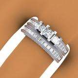 2.00 Carat (ctw) 14K White Gold Princess and Round Diamond Ladies Bridal 3 Stone Engagement Ring With Matching Wedding Band Set 2 CT