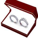 2.00 Carat (ctw) 14K White Gold Princess and Round Diamond Ladies Bridal 3 Stone Engagement Ring With Matching Wedding Band Set 2 CT
