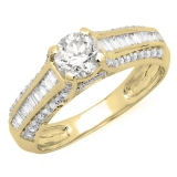 1.20 Carat (ctw) 10K Yellow Gold Round & Baguette Cut Diamond Ladies Vintage Style Solitaire With Accents Bridal Engagement Ring 1 1/4 CT