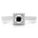 0.30 Carat (ctw) 10K White Gold Princess Cut Black Diamond Ladies Solitaire Bridal Promise Engagement Ring 1/3 CT