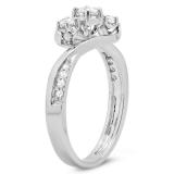 0.40 Carat (ctw) 10K White Gold Round Diamond Ladies Bridal Swirl Style 3 Stone Engagement Ring