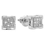 0.05 Carat (ctw) Sterling Silver Round Diamond Ladies Dice Shape Micro Pave Stud Earrings