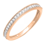 0.35 Carat (ctw) 10K Rose Gold Round White Cubic Zirconia Ladies Milgrain Anniversary Wedding Stackable Band 1/3 CT