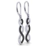 0.12 Carat (ctw) Sterling Silver Round Black Diamond Ladies Infinity Swirl Dangling Drop Earrings