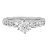 DGLA CERTIFIED Round White Diamond Solitaire Style Tapered Shank Engagement Ring for Women (1.20 ctw Color I-J Clarity I1-I2) in 14K White Gold