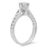 1.20 Carat (ctw) 14k White Gold Round Diamond Ladies Solitaire With Accents Bridal Engagement Ring 1 1/4 CT