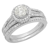 1.25 Carat (ctw) 14k White Gold Round Diamond Ladies Split Shank Halo Style Bridal Engagement Ring Set With Matching Band 1 1/4 CT