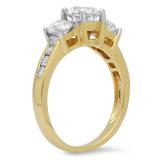 1.50 Carat (ctw) 14k Yellow Gold Round Diamond Ladies 3 Stone Engagement Bridal Ring 1 1/2 CT