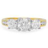 1.50 Carat (ctw) 14k Yellow Gold Round Diamond Ladies 3 Stone Engagement Bridal Ring 1 1/2 CT