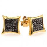 0.10 Carat (ctw) 10K Yellow Gold Round Black Diamond Micro Pave Setting Kite Shape Stud Earrings 1/10 CT