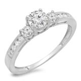 0.75 Carat (ctw) 10K White Gold Round Cut Diamond Ladies Bridal 3 Stone Engagement Ring 3/4 CT
