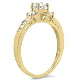 0.75 Carat (ctw) 14K Yellow Gold Round Cut Diamond Ladies Bridal 3 Stone Engagement Ring 3/4 CT