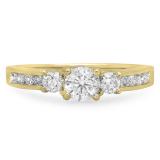 0.75 Carat (ctw) 14K Yellow Gold Round Cut Diamond Ladies Bridal 3 Stone Engagement Ring 3/4 CT