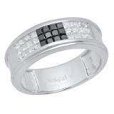 1.25 Carat (ctw) 10K White Gold Princess Cut Black & White Diamond Men's Invisible Set Wedding Band Anniversary Ring 1 1/4 CT
