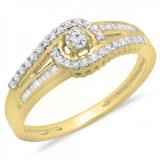 0.33 Carat (ctw) 10K Yellow Gold Round & Baguette Cut Diamond Ladies Twisted Swirl Bridal Halo Engagement Ring 1/3 CT