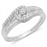 0.33 Carat (ctw) 14K White Gold Round & Baguette Cut Diamond Ladies Twisted Swirl Bridal Halo Engagement Ring 1/3 CT