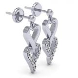 0.25 Carat (ctw) Sterling Silver Round White Diamond Ladies Double Heart Dangling Drop Earrings 1/4 CT