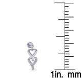 0.25 Carat (ctw) Sterling Silver Round White Diamond Ladies Double Heart Dangling Drop Earrings 1/4 CT
