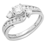 1.33 Carat (ctw) 10K White Gold Round Diamond Ladies Bridal Swirl Engagement Ring With Matching Band Set