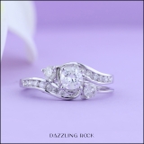 1.33 Carat (ctw) 10K White Gold Round Diamond Ladies Bridal Swirl Engagement Ring With Matching Band Set