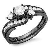 1.33 Carat (ctw) Black Rhodium Plated 18K White Gold Round Diamond Ladies Bridal Swirl Engagement Ring With Matching Band Set