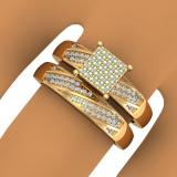 0.30 Carat (ctw) 18K Yellow Gold Plated Sterling Silver Round White Diamond Men & Womens Micro Pave Engagement Ring Trio Bridal Set 1/3 CT