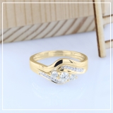 0.50 Carat (ctw) 14K Yellow Gold Round Diamond Ladies Swirl 3 Stone Bridal Engagement Ring With Matching Band Set 1/2 CT
