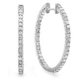 0.95 Carat (ctw) 10k White Gold Round Diamond Ladies In and Out Hoop Earrings 1 CT